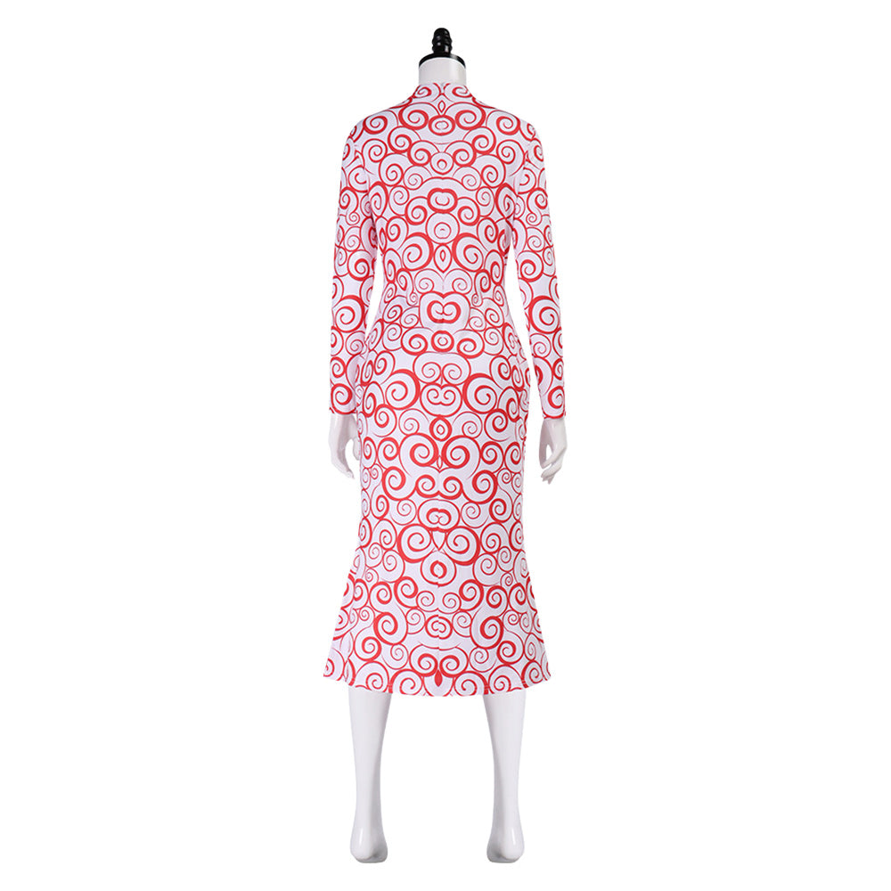 mars attacks red dress Women's Red Swirl Dress Inspired by Mars Attacks Printed Stretch Fabric Apparel - Long Sleeve, Circle Skirt, Fitted Cosplay Halloween Outfit