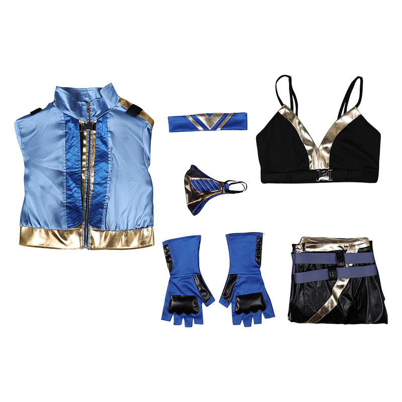 Mortal Kombat Game Kitana Women Blue Outfit Party Carnival Halloween Cosplay Costume