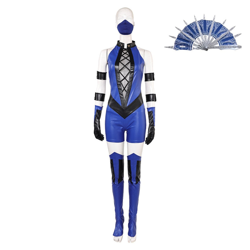Mortal Kombat Kitana Women Blue Leather Outfit Carnival Halloween Cosplay Costume
