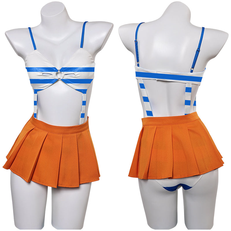 One Piece Anime Nami Women Blue And Orange Swimsuit Party Carnival Halloween Cosplay Costume