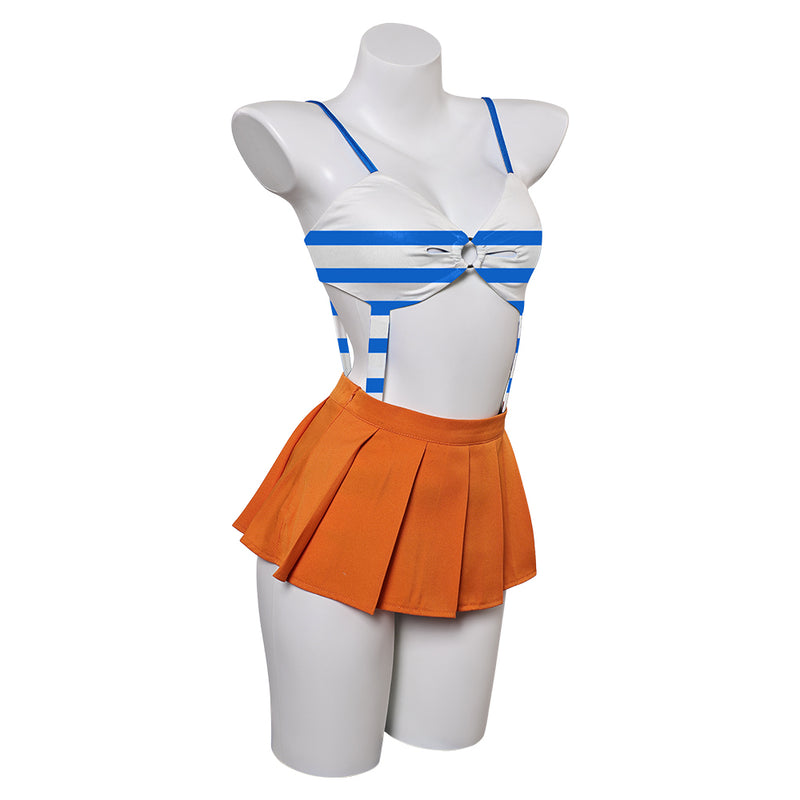 One Piece Anime Nami Women Blue And Orange Swimsuit Party Carnival Halloween Cosplay Costume