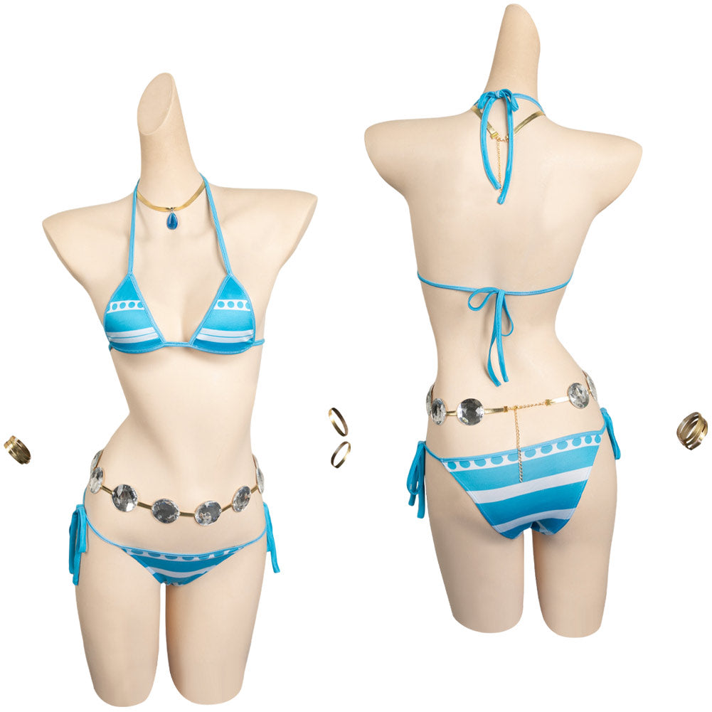 One Piece Anime Nami Women Blue Bikini Set Swimsuit Party Carnival Hal