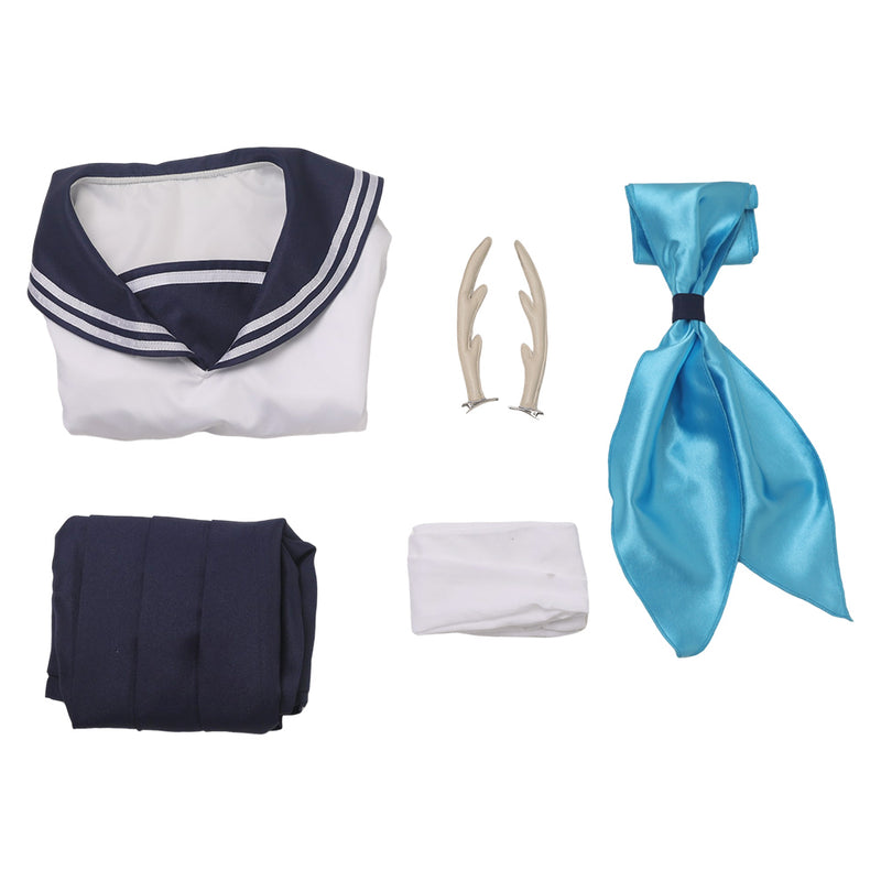 Shikanoko Nokonoko Koshitantan Anime Noko Shikanoko Women Blue Uniform Dress Cosplay Costume