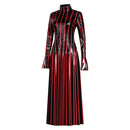 Fate/Stay Night Sakura Matou Women Black And Red Striped Long Dress Cosplay Costume
