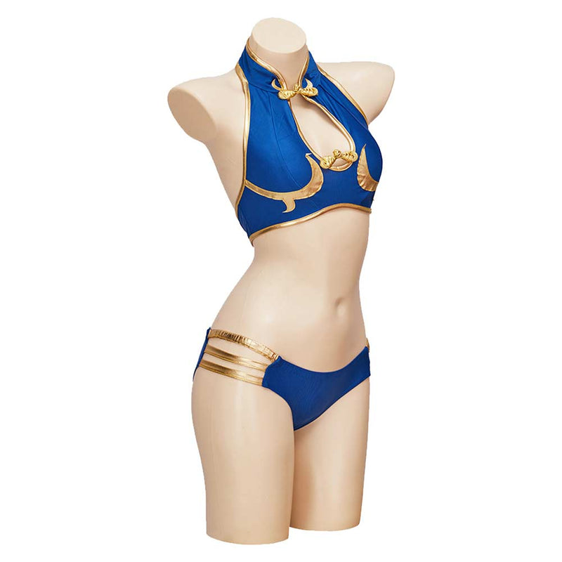 Street Fighter Game Chun Li Women Blue Bikini Set Swimsuit Party Carnival Halloween Cosplay Costume