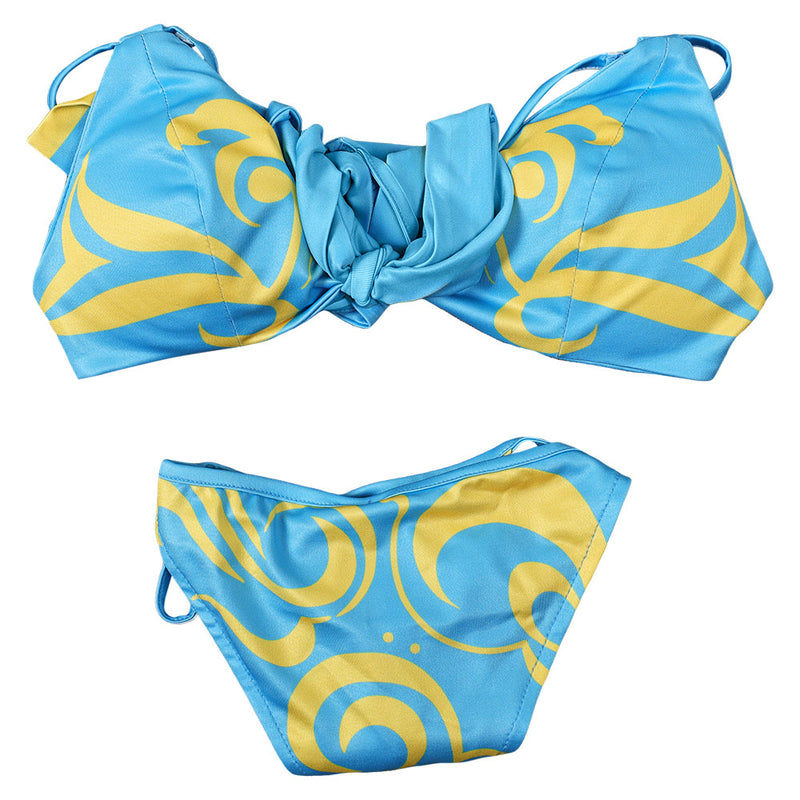 Street Fighter Game Chun Li Women Blue Printed Sexy Bikini Set Swimsuit Cosplay Costume