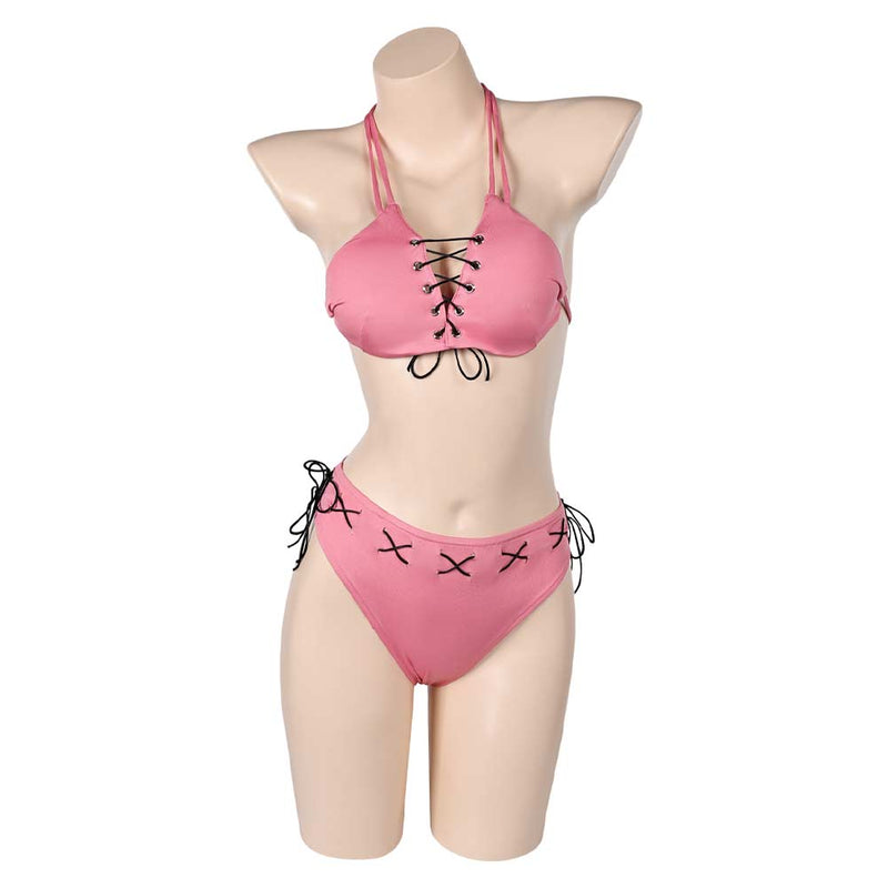 Street Fighter Game Lucia Morgan Women Pink Bikini Set Sexy Swimsuit Cosplay Costume
