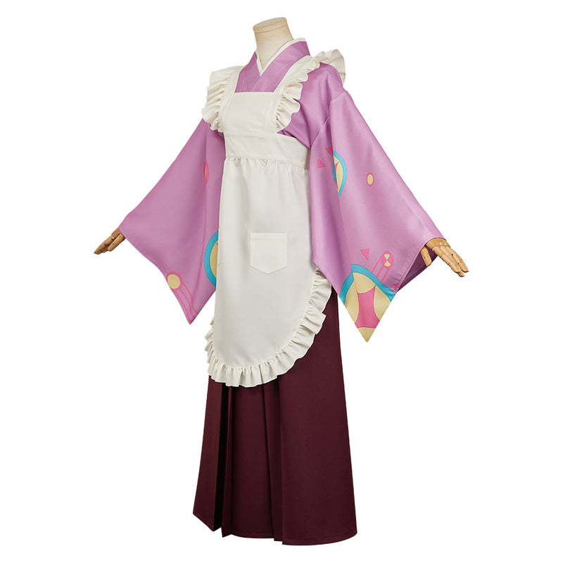 Tasokare Hotel Tsukahara Neko Women Purple Kimono Outfit Carnival Halloween Cosplay Costume