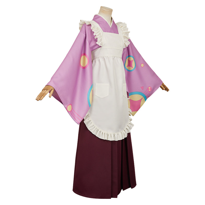 Tasokare Hotel Tsukahara Neko Women Purple Kimono Outfit Carnival Halloween Cosplay Costume