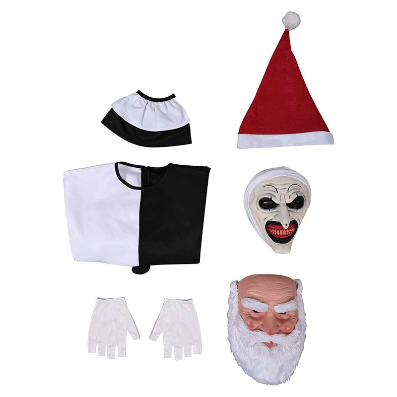 Terrifier 3 (2024) Movie Art the Clown Black And White Jumpsuit With Mask Full Set Cosplay Costume