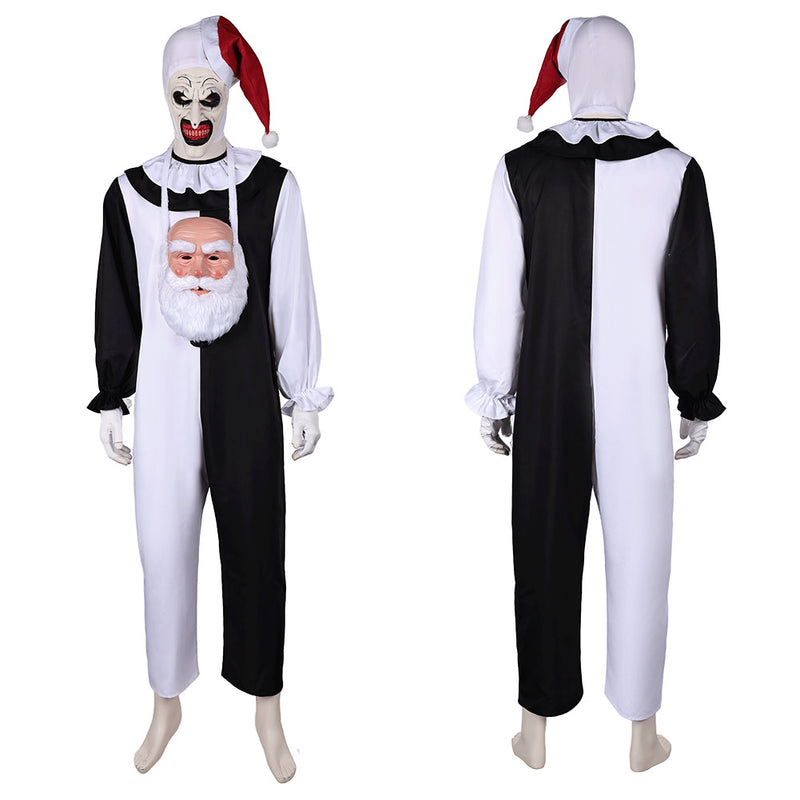 Terrifier 3 (2024) Movie Art the Clown Black And White Jumpsuit With Mask Full Set Cosplay Costume