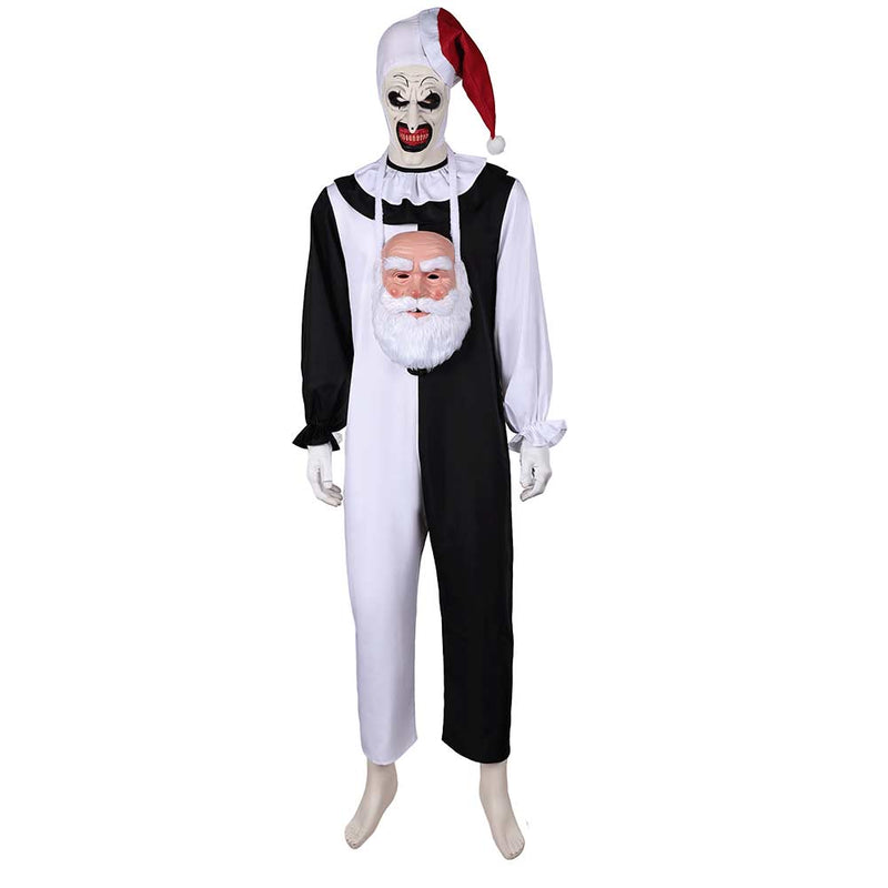 Terrifier 3 (2024) Movie Art the Clown Black And White Jumpsuit With Mask Full Set Cosplay Costume