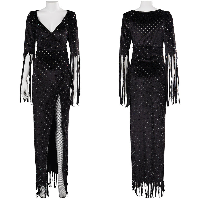 black halloween party dress Vintage Retro Medieval Black Masked Prom Party Dress Lace Appliques V-Neck 3/4 Sleeve Floor-Length Long Formal Dress