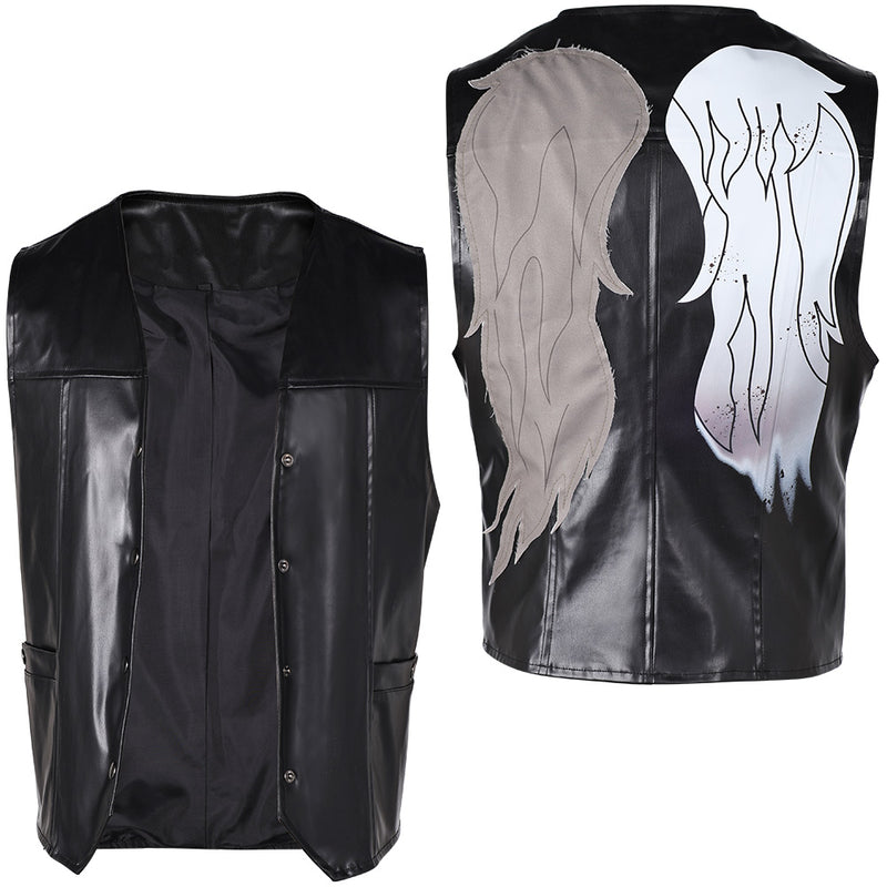 The Walking Dead Daryl Dixon Black Leather Vest Carnival Halloween Cosplay Costume