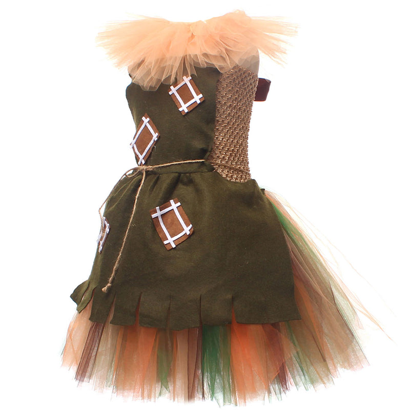 The Wizard of Oz Movie Scarecrow Kids Children Brown Dress Party Carnival Halloween Cosplay Costume