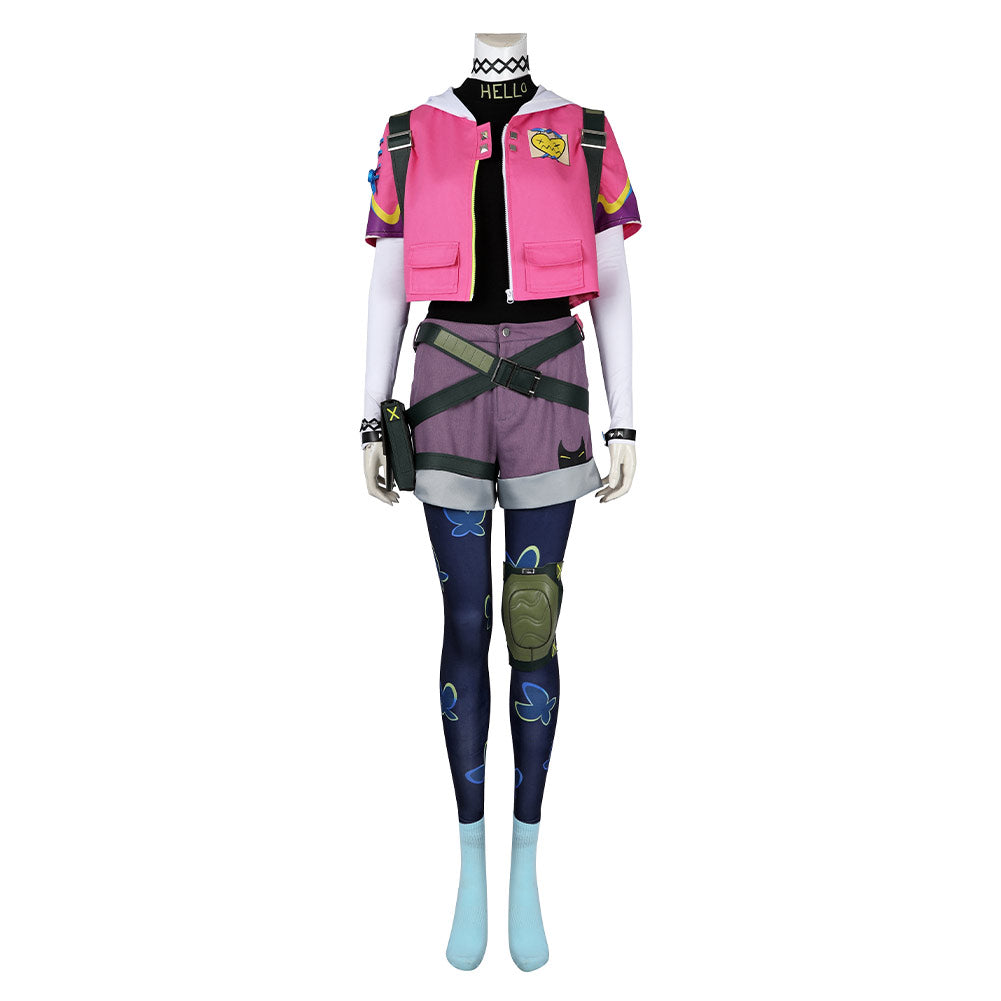 Valorant Game Clove Women Pink Top Pants Set Party Carnival Halloween