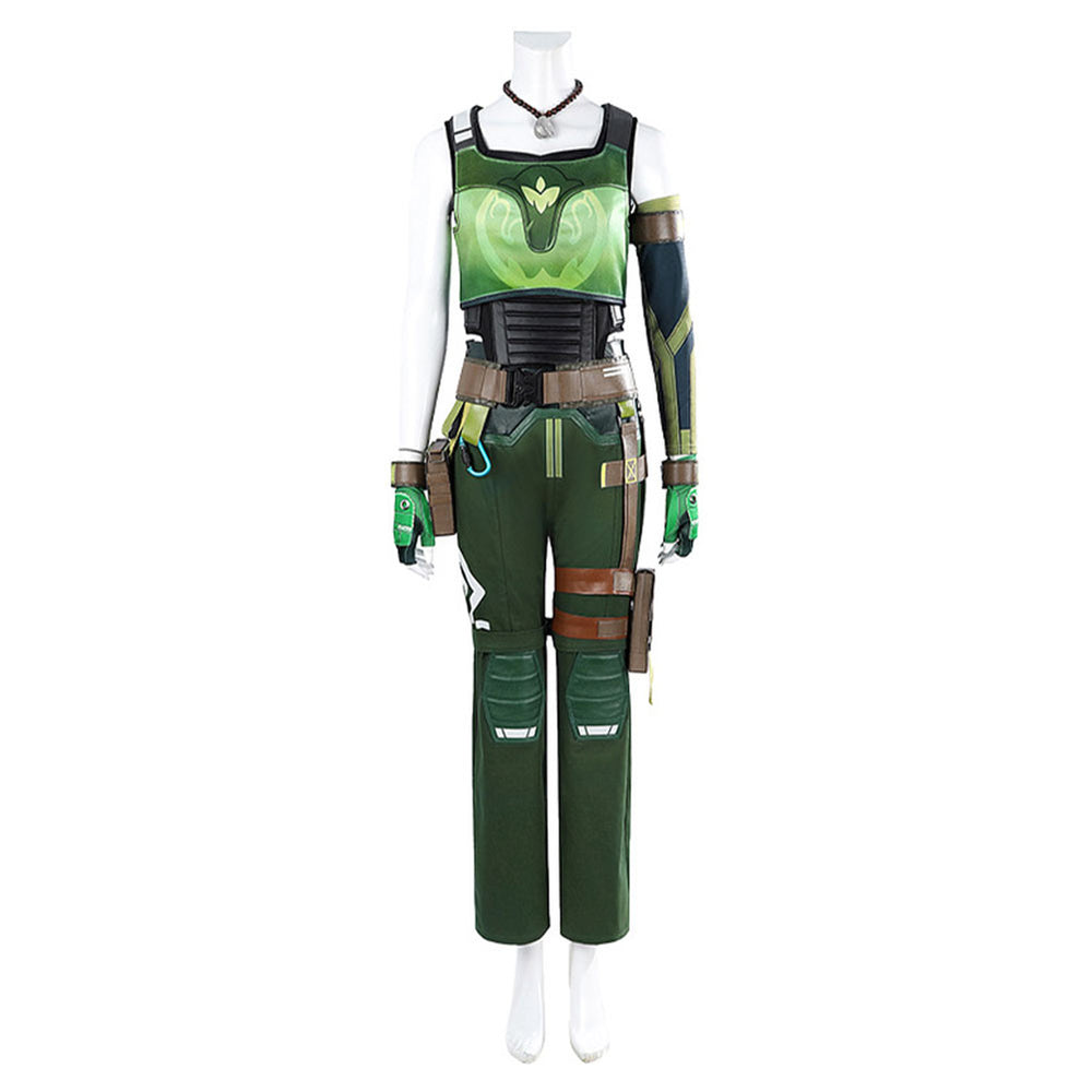 Valorant skyeコスプレ衣装 ウィッグ付きフルセット Valorant Skye Women Green Outfit Carnival Halloween Cosplay Costume