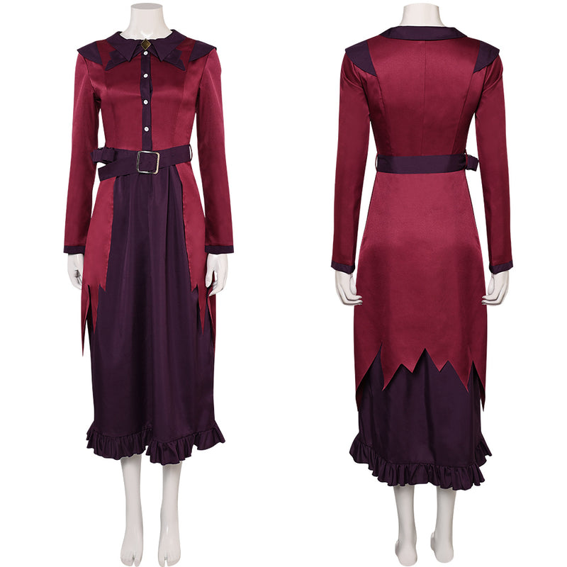 Women Red and Purple Dress With Belt Witch Outfit Carnival Halloween Cosplay Costume