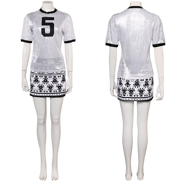 Women White Casual Top Skirt 2 Pieces Fashion Outfit Carnival Halloween Cosplay Costume