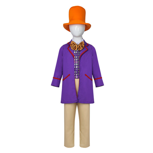 Wonka 2023 Movie Wonka Kids Children Purple Suit Party Carnival Halloween Cosplay Costume