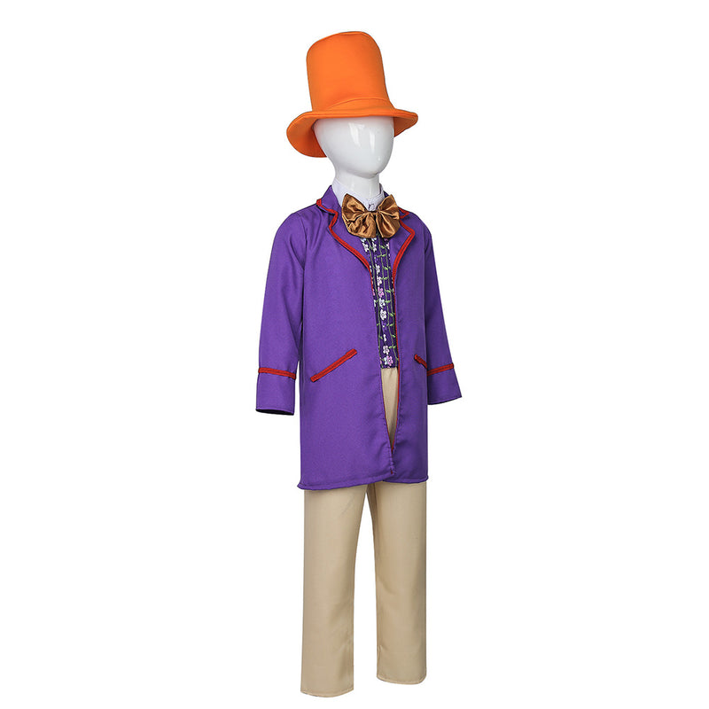 Wonka 2023 Movie Wonka Kids Children Purple Suit Party Carnival Halloween Cosplay Costume