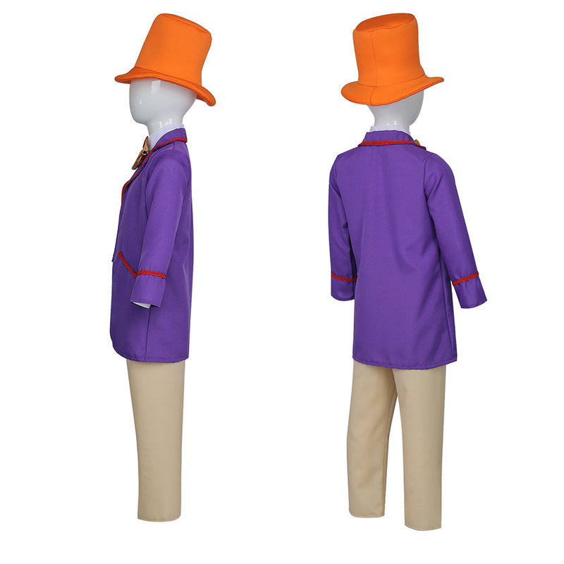 Wonka 2023 Movie Wonka Kids Children Purple Suit Party Carnival Halloween Cosplay Costume