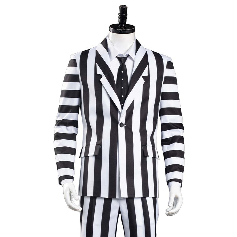 Beetlejuice Adam Men Black and White Striped Suit Jacket Shirt Pants Outfits
