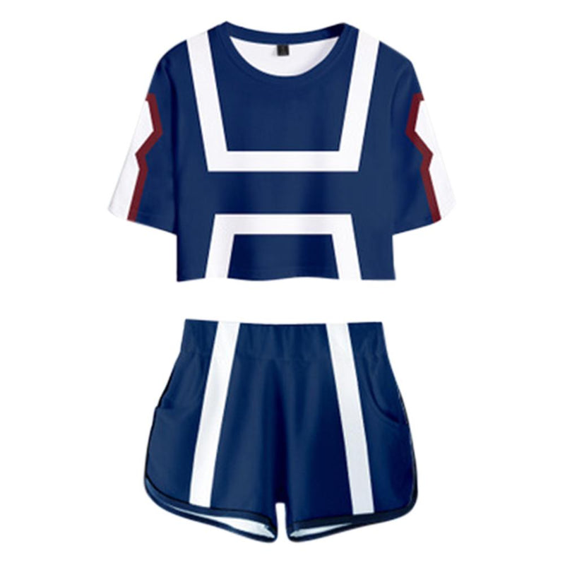 Women  Crop Top Sets UA Training Suit Cosplay Short Sleeve T-shirt Shorts 2 Pieces Sets Casual Clothes