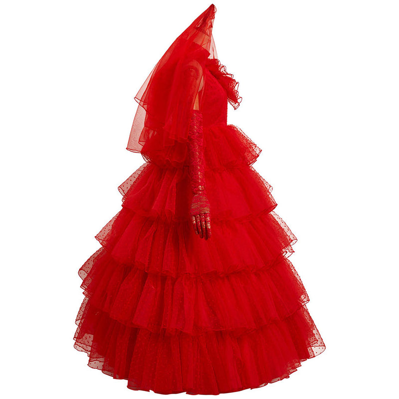 Beetlejuice Lydia Deetz Outfits Cosplay Costume Red Wedding Outfits Halloween Carnival Suit
