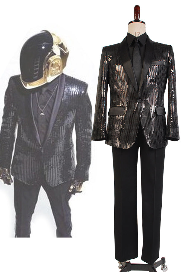 Daft Punk Sparking Black Sequin Performance Outfits Robot Cosplay Costume Black Version