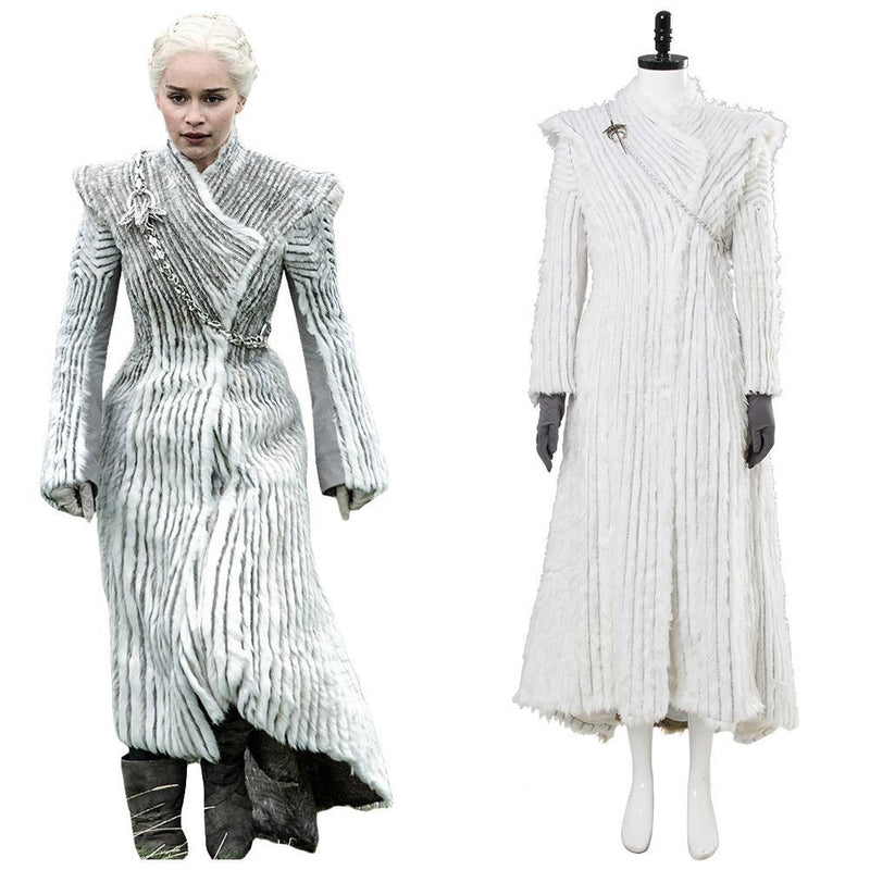 Game of Thrones Daenerys Season 7 E6 Targaryen Outfit Dragonstone Snow Dress Cosplay Costume