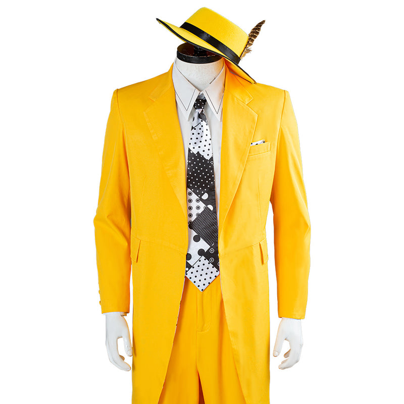 The Mask Jim Carrey Yellow Suit Men Uniform Outfit Halloween Carnival Costume Cosplay Costume