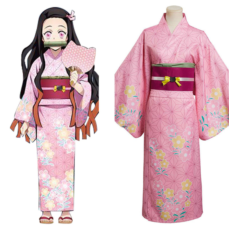 Kamado Nezuko Cosplay Costume Summer Kimono Outfits Halloween Carnival Suit
