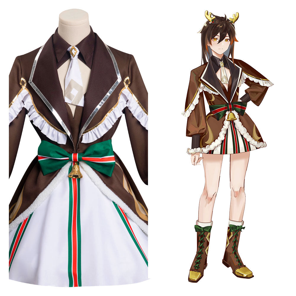 Game Genshin Impact Original Design Zhongli Chrismas Dress Cosplay Cos