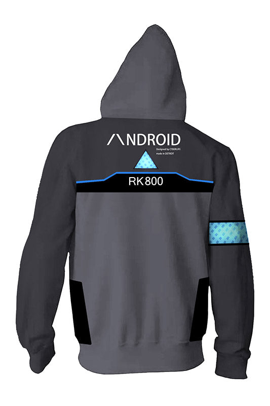 Detroit: Become Human Zip Up Hoodie Connor RK800 Hoodie Unisex Sweatershirt Gray