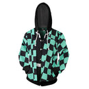 Unisex  Kamado Tanjirou Kisatsutai Cosplay Hoodies Long Sleeve Zip Up Sweatshirt