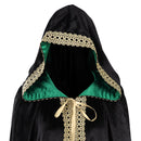 Witch Wizard Hooded Robe Cosplay Costume Black Velvet Lace Contrasting Color Cloak Outfits