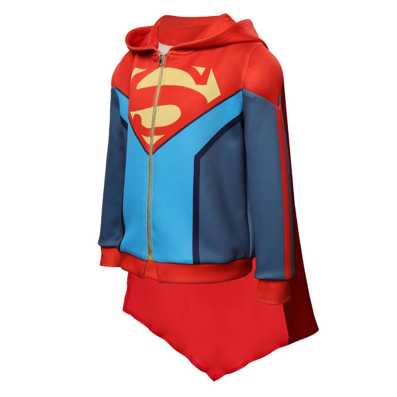 Kids Children Batman and Superman: Battle of the Super Sons-Superman Cosplay Costume Hoodie Outfits