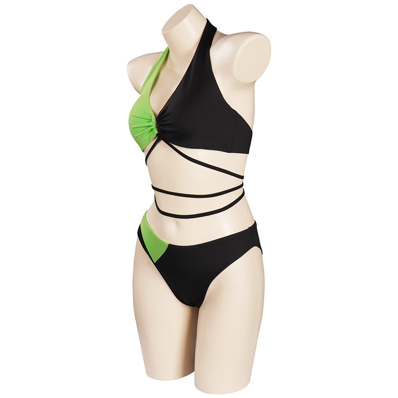 Kim Possible Shego Swimsuit Cosplay Costume Two-Piece Swimwear Outfits
