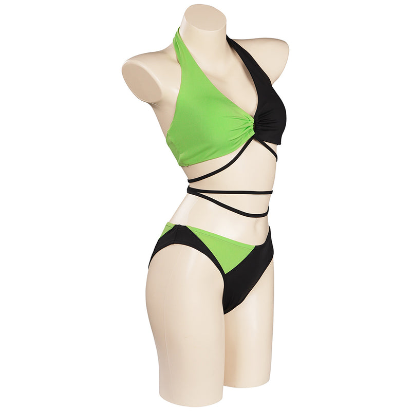 Kim Possible Shego Swimsuit Cosplay Costume Two-Piece Swimwear Outfits