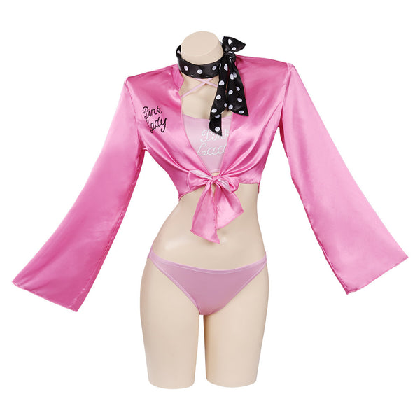 Retro Pink Ladies Grease Swimsuit Cosplay Costume Jumpsuit Swimwear Halloween Carnival Suit