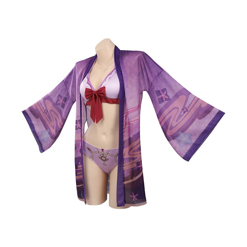 Genshin Impact Raiden Shogun Beelzebul Swimsuit Cosplay Costume Bikini Top Shorts Cloak Outfits