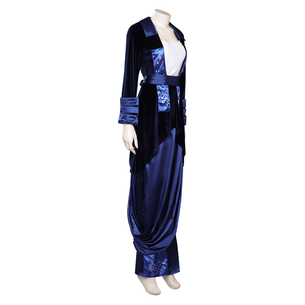 Titanic Rose Blue Velvet Gown Outfit Cosplay Costume