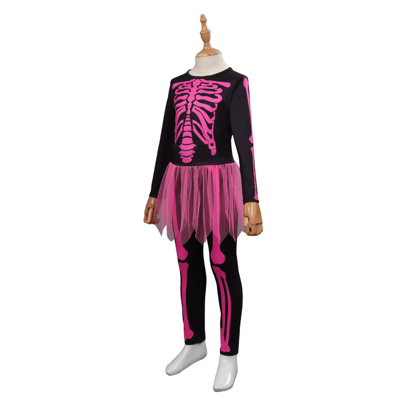 Kids Children Skull Cosplay Costume Outfits Halloween Carnival Suit