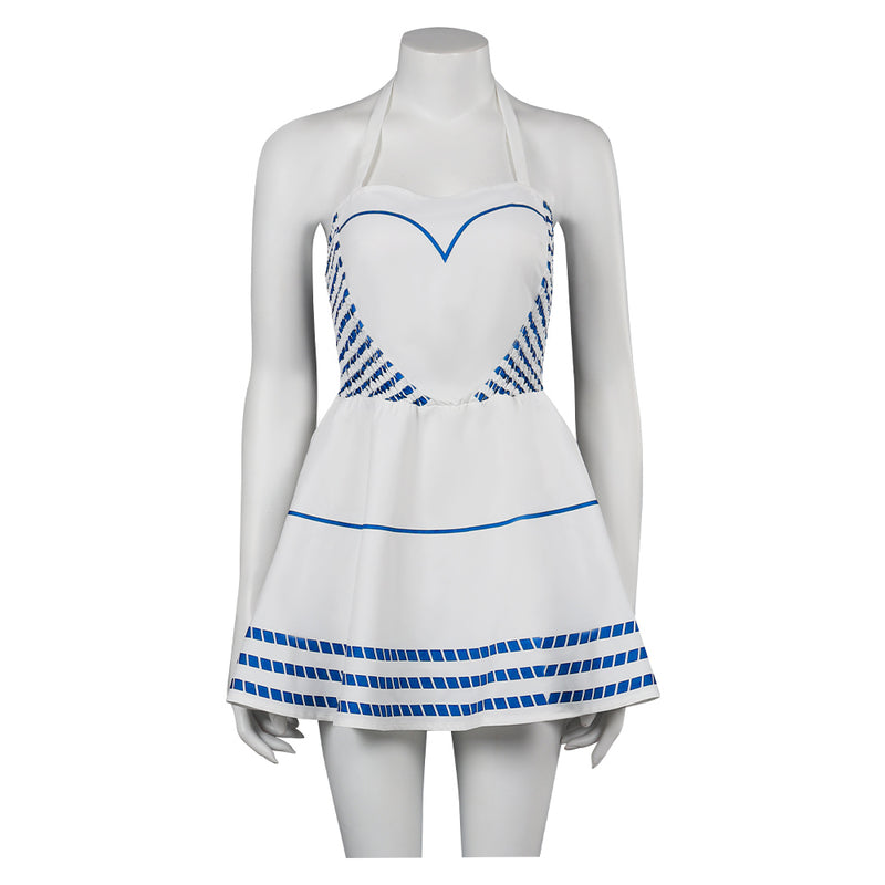 2023 Blue Stripes Halter Dress Halloween Carnival Suit Cosplay Costume