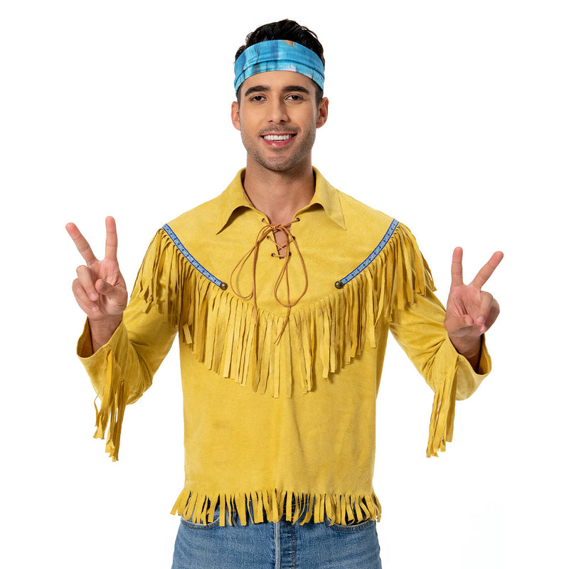 Adult 70S Hippie Cosplay Costume Retro Shirt Headband Fancy Dress Outfits Halloween Carnival Suit