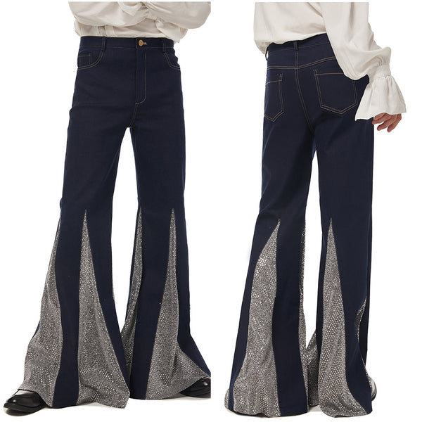 1970s Retro Vintage Disco Mid Waist Bell Bottom Super Flares Long Pants Halloween Carnival Suit