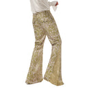 1970s Retro Vintage Disco Mid Waist Bell Bottom Super Flares  Printed Long Pants