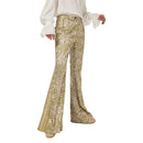 1970s Retro Vintage Disco Mid Waist Bell Bottom Super Flares  Printed Long Pants