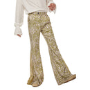 1970s Retro Vintage Disco Mid Waist Bell Bottom Super Flares  Printed Long Pants